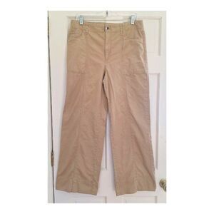 LOFT Wide Leg Trousers 100% Cotton Twill Hi Rise 5-Pocket Crop Khaki Tan Pant 8